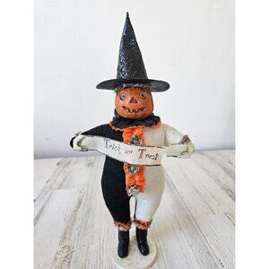 Bethany lowe pumpkin witch trick or treat statue RARE figurine plush shabby chic